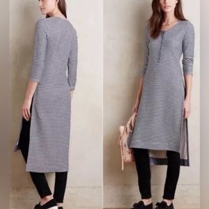 Postmark Anthropologie Navy Striped Hi Lo Split Side Henley Tunic Duster, Size M